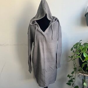 Gray Hooded Knit Sweater Dress
